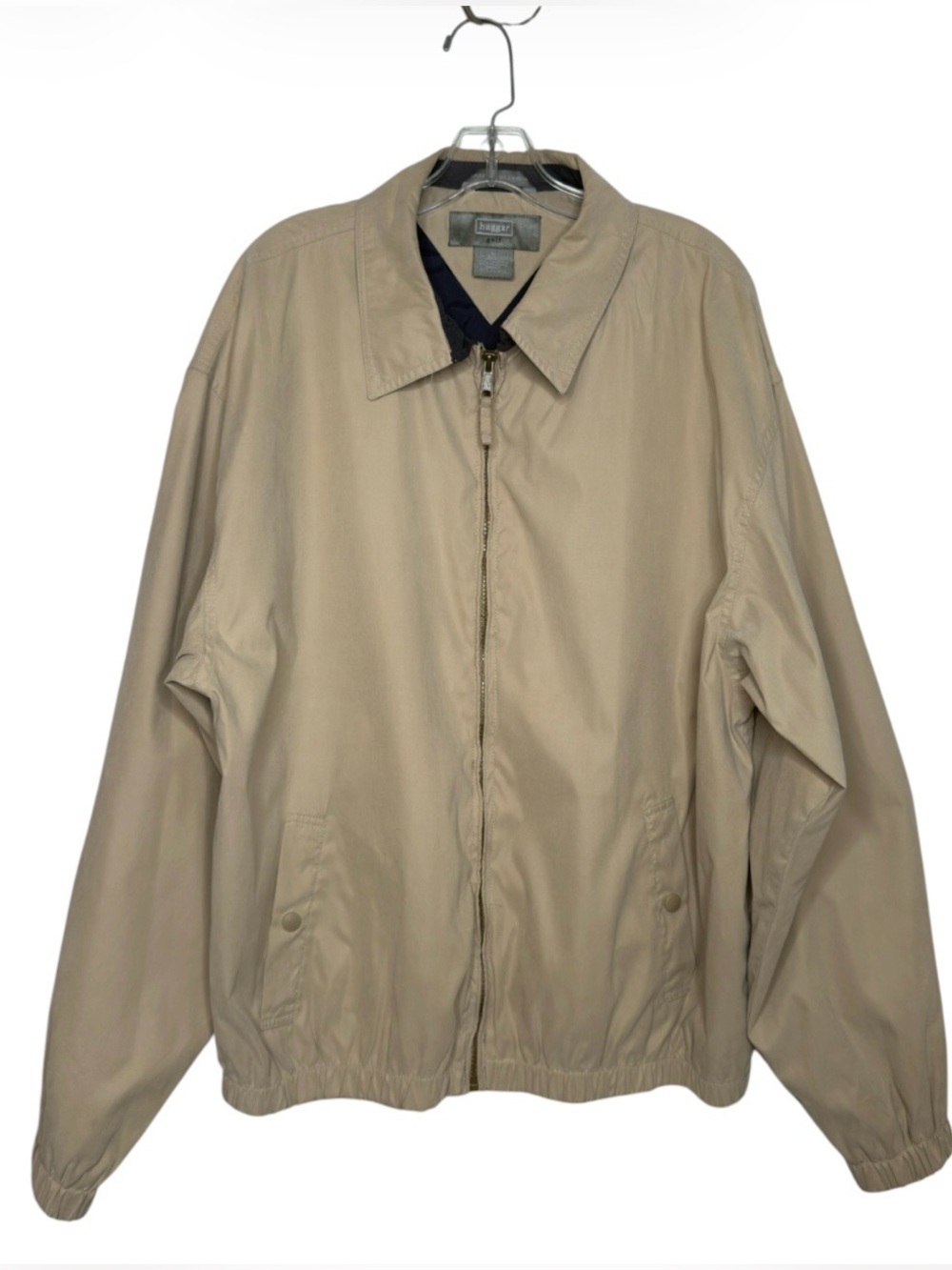 Haggar Golf Men’s Khaki Lightweight Windbreaker Jacket Zip Front Sand Wash Large